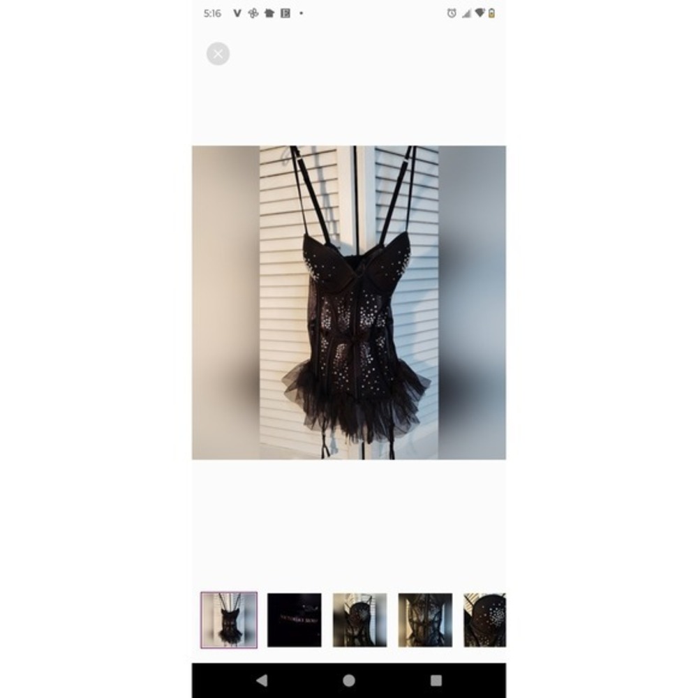 Victoria's Secret Black Lace Rhinestone Tulle Corset Top Lingerie Bustier - Picture 8 of 9